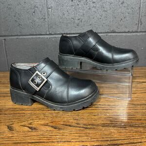 Vintage Harley Davidson Y2K Chunky Platform Clogs Leather Mule Buckle Size 6